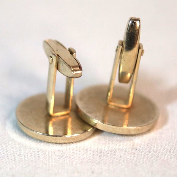 Vintage USA Cuff Links Gold Tone Atomic Burst Tiny Clear Rhinestone - Picture 4 of 6